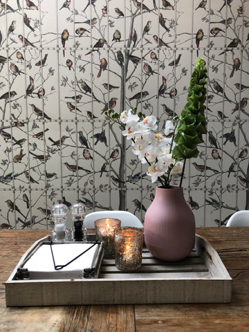 Fleur ward interior design - kitchen with Cole and sons ucelli wallpaper 