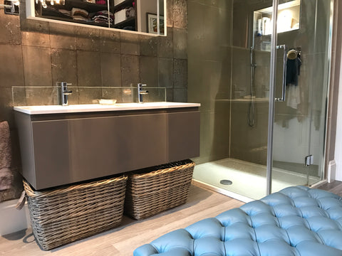 Double sink laundry baskets buttoned ottoman bathroom Fleur ward