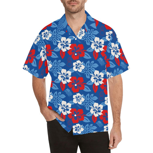 AMMO Hawaiian Shirt Red White and Blue Patriotic Flowers Flags