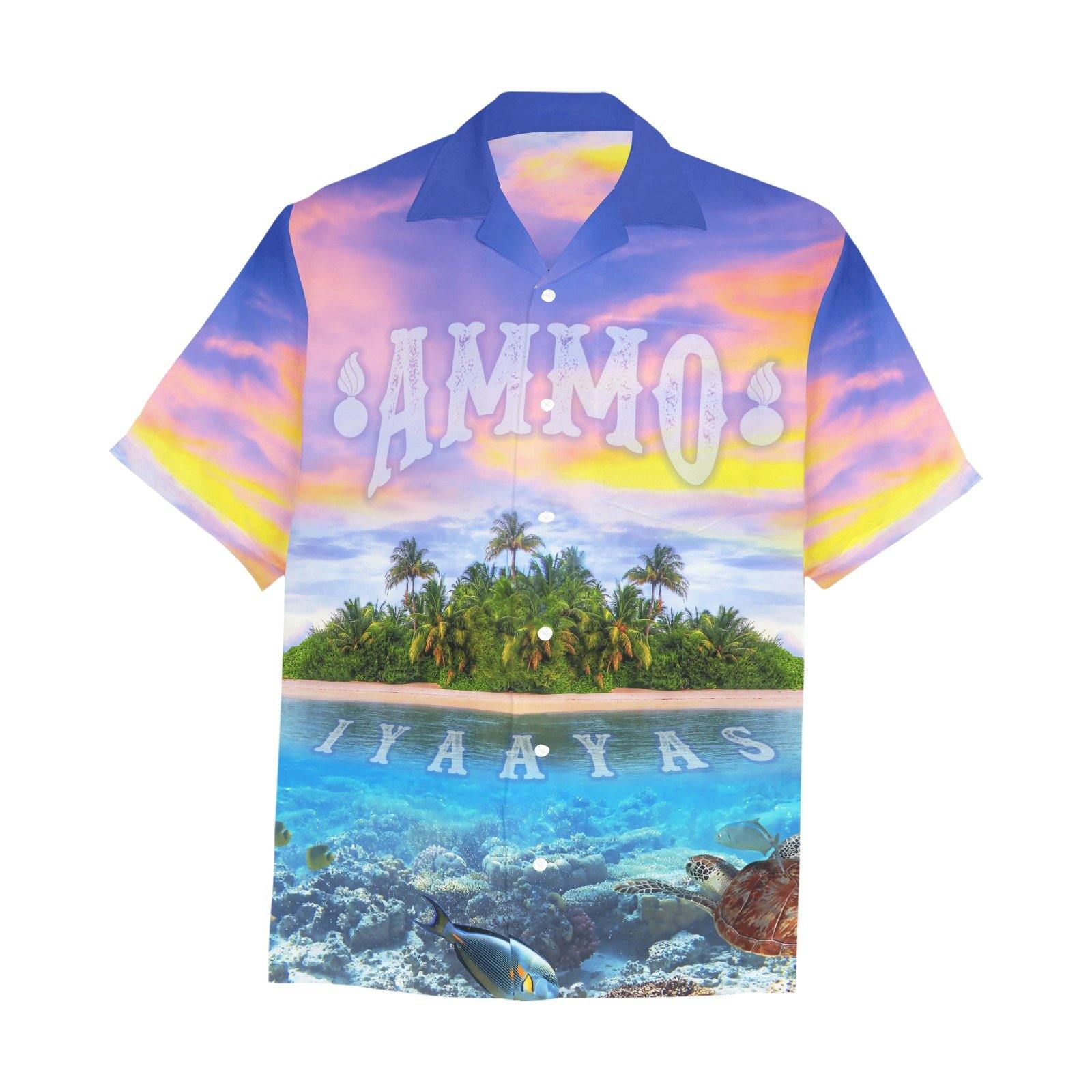 USAF AMMO IYAAYAS Pisspots Island Sky Water and Coral Reef AMMO Hawaiian Shirt With Front Left Chest Pocket