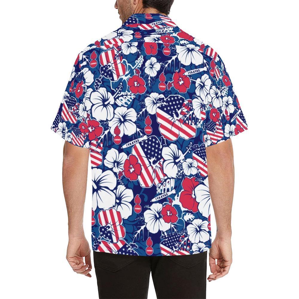 AMMO Hawaiian Shirt Red White and Blue Patriotic Flowers Flags Pisspots ...