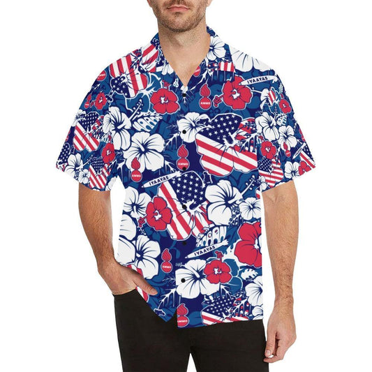 Red White and Black Leaves Tribal Pisspots AMMO Hawaiian Shirt With Left  Chest Pocket