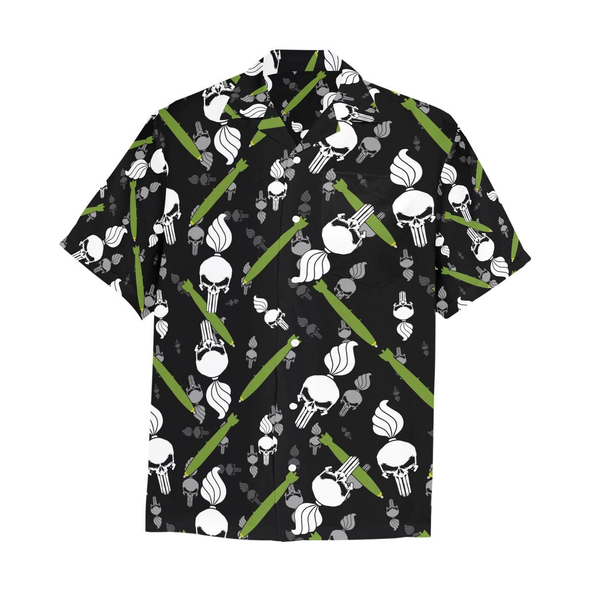 Punisher Skull Pisspots and Bombs Front Left Chest Pocket Hawaiian ...