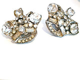 vintage clear rhinestone crown statement stud earrings
