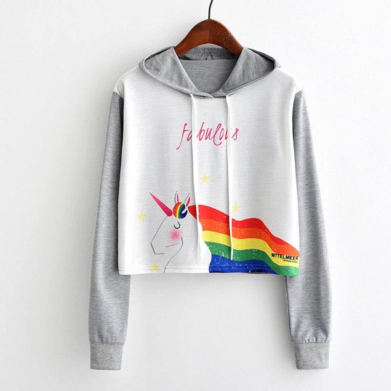 Hooded Unicorn Print Sweatshirt Rainbow Unicorn Fashion for Teens