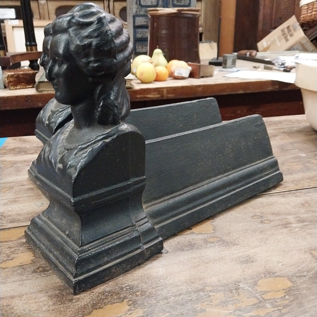 19th Century Pair of Cast Iron Woman Andirons