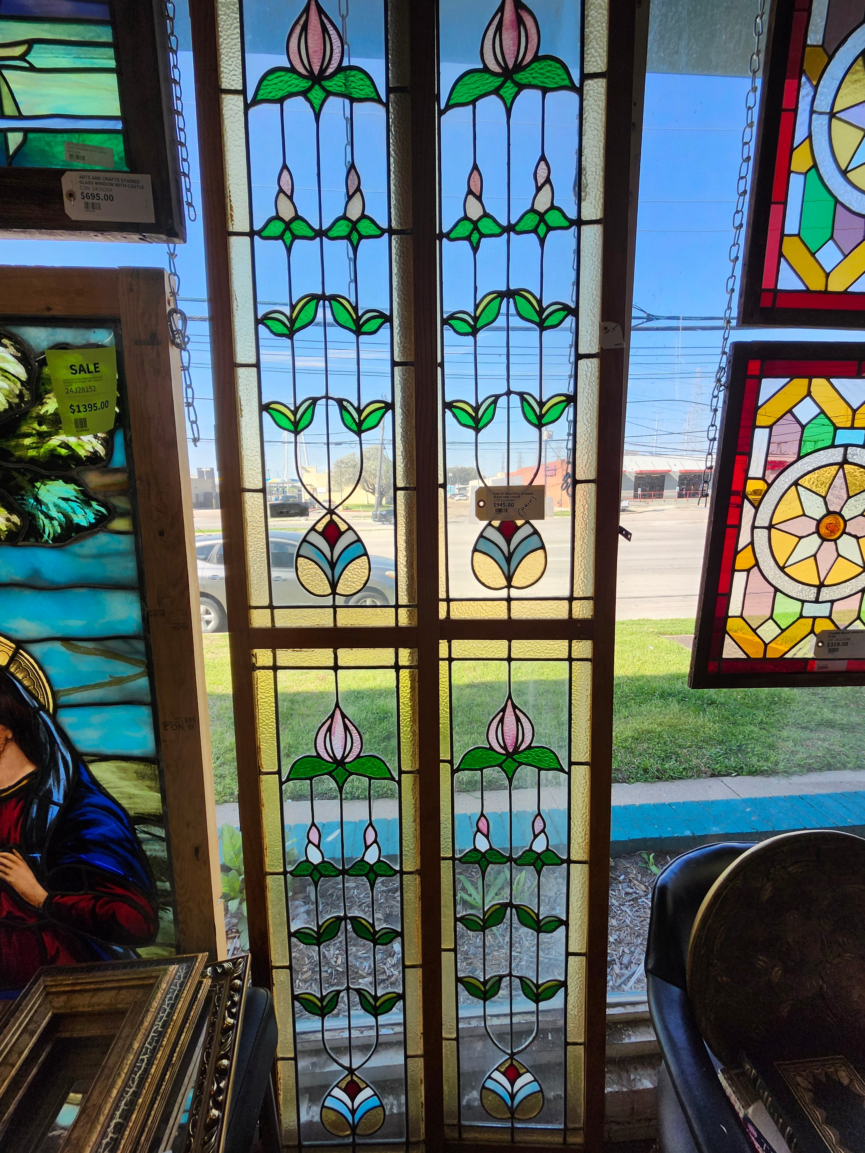 Beautiful Pair of Stained Glass Side Lights