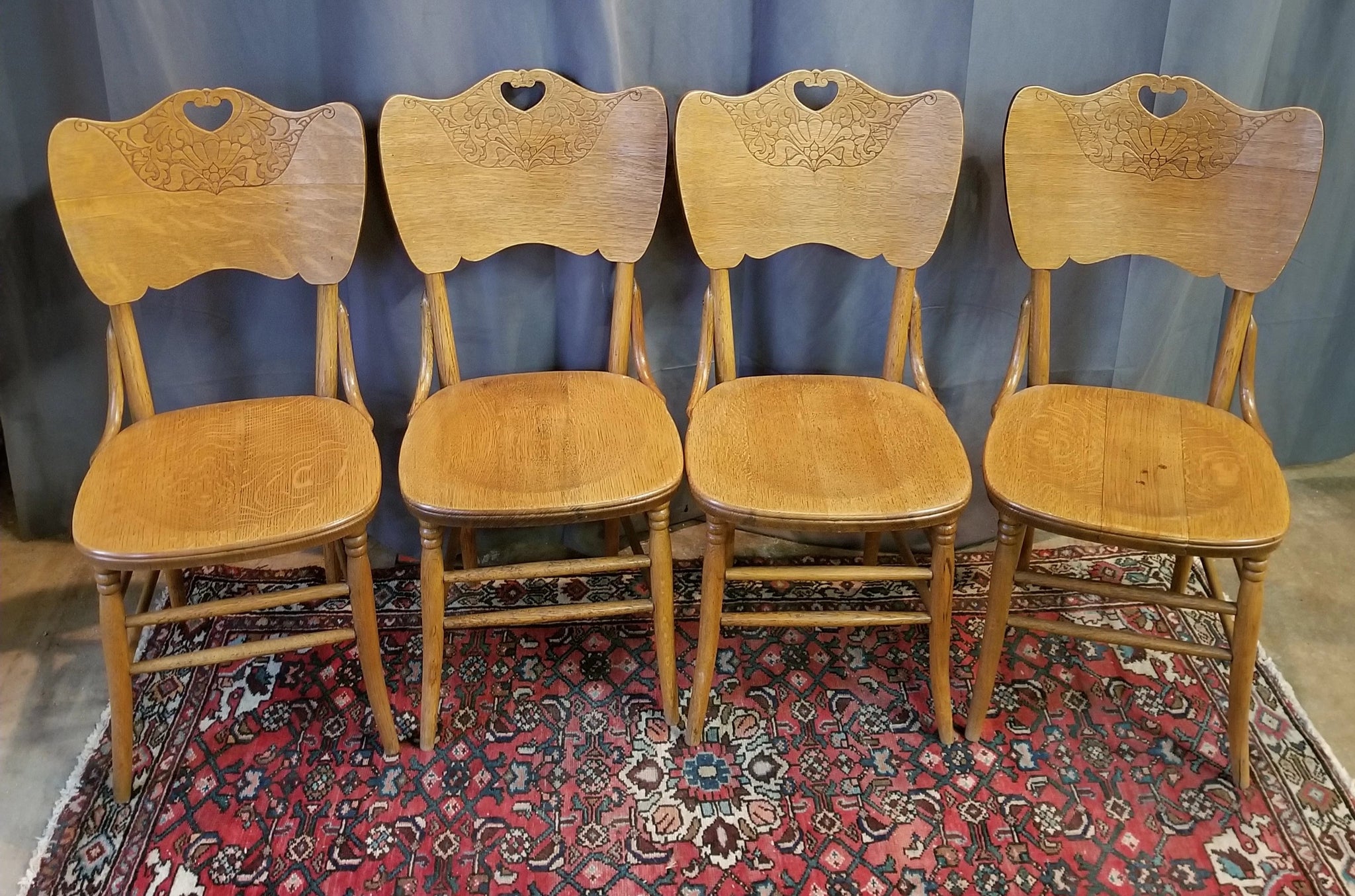 Set Of 4 American Oak Pressed Back Chairs Lots Of Furniture