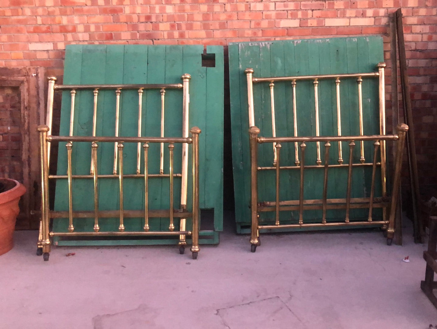 Highback Brass Twin Bed Pair