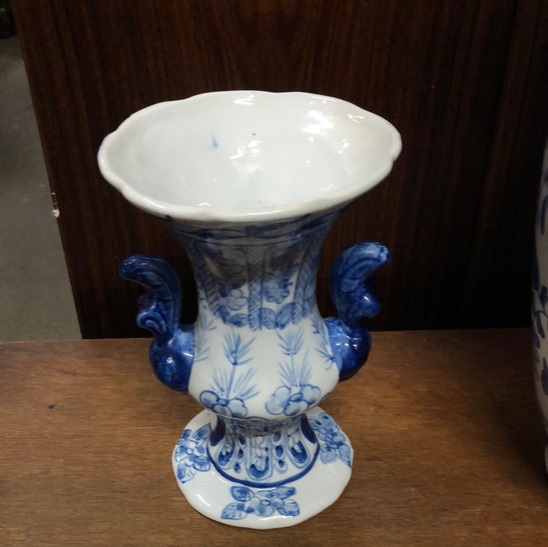 Intricate Small Blue and White Footed Vase