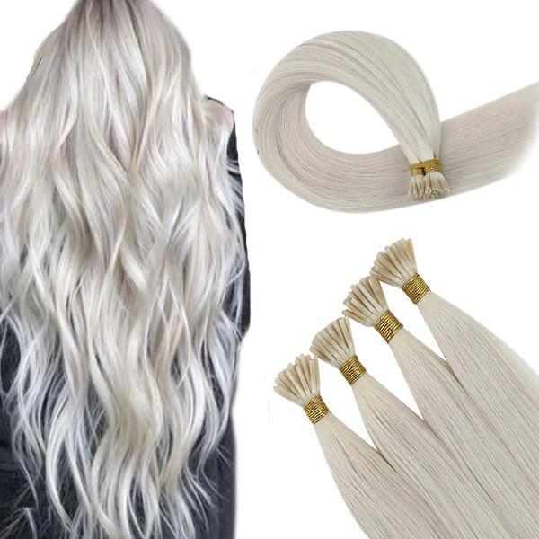 Virgin Hair I Tip Human Hair Extensions Pure Color whitest Blonde (#1000)