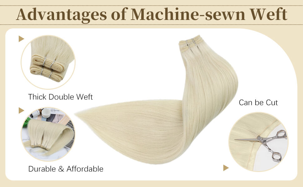 features of machine sewn weft