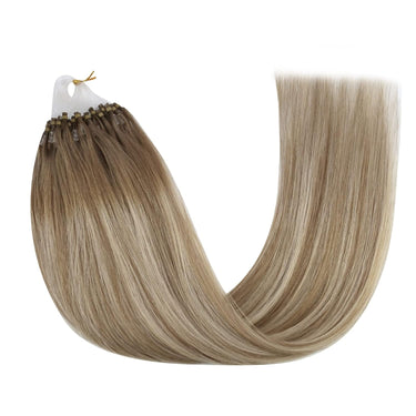 Micro Ring Hair Extensions Balayage Dark Brown with Blonde #2/6/24 |Youngsee, 16'' / 100g/2 Packs (Recommend)