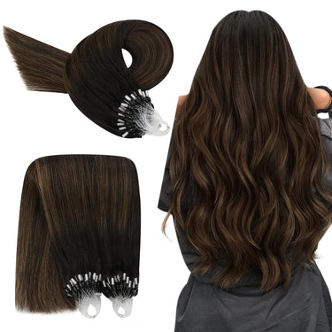 Micro Ring Hair Extensions Balayage Dark Brown with Blonde #2/6/24 |Youngsee, 16'' / 100g/2 Packs (Recommend)