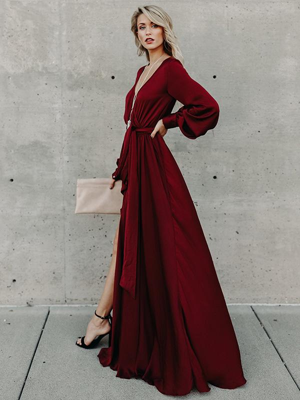 long sleeve v neck maxi dress