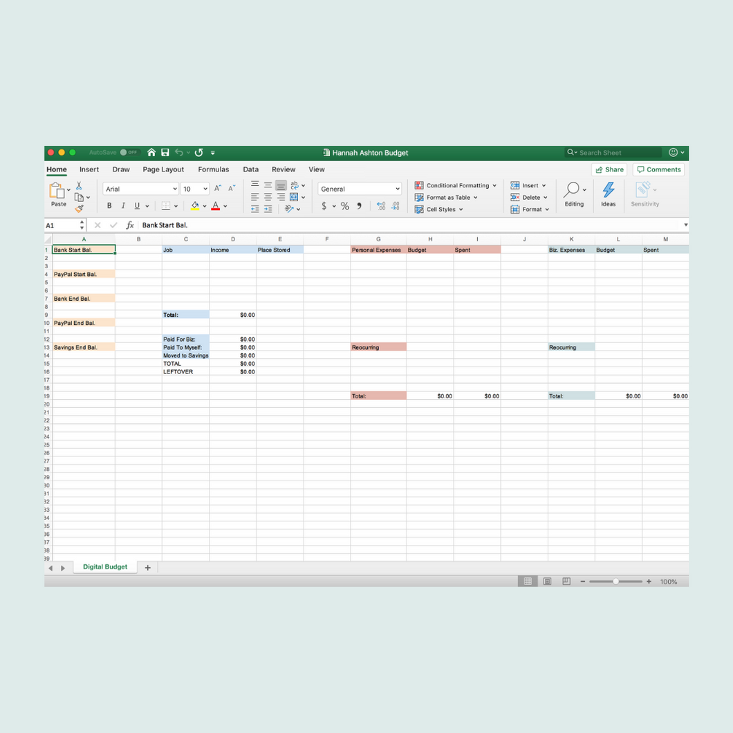 budget sheet in excel