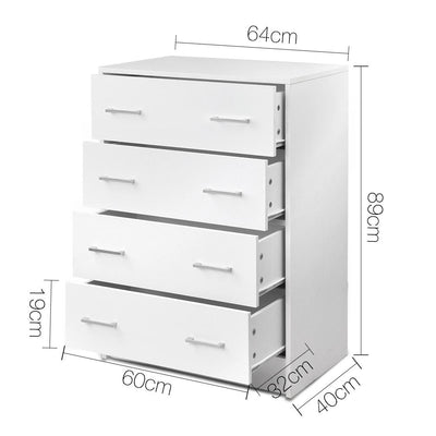 Artiss Tallboy 4 Drawers Storage Cabinet - White | 360HomeWare