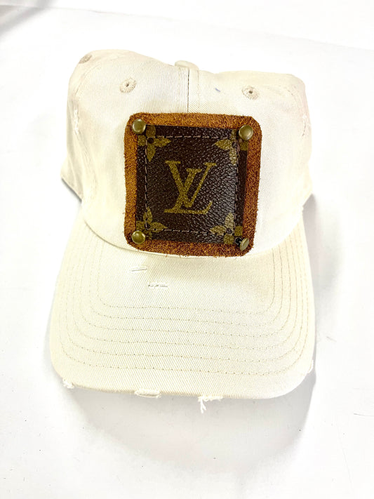 Light Blue Upcycled Authentic Louis Vuitton Leather Patch Dad Hat