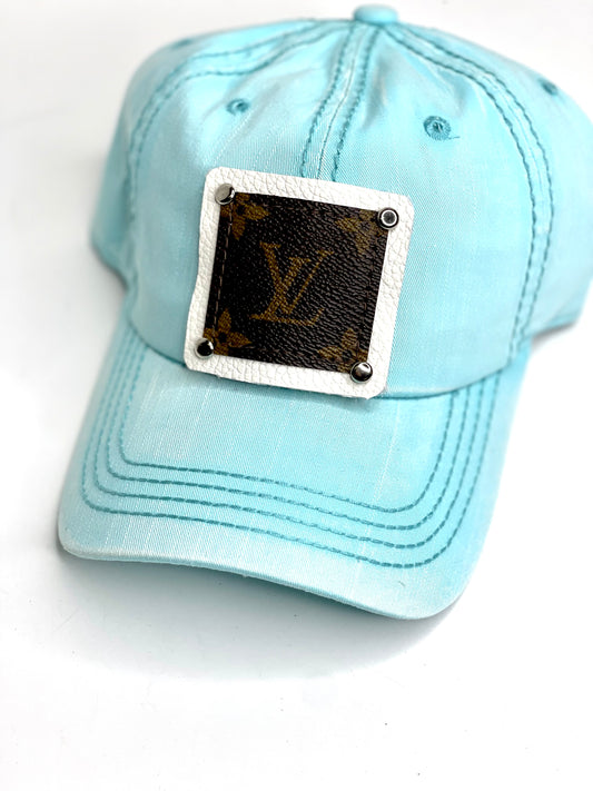Light Blue Upcycled Authentic Louis Vuitton Leather Patch Dad Hat