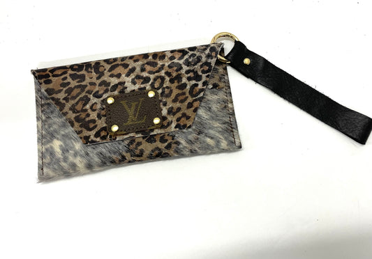 Brown And Black Upcycled Louis Vuitton Envelope Style Clutch