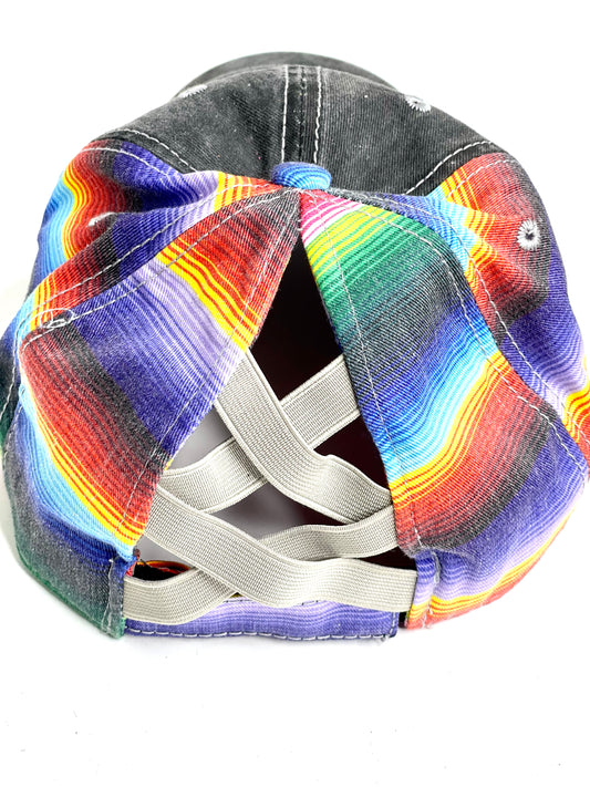 Distressed Black Serape Bill Hat with LV Patch