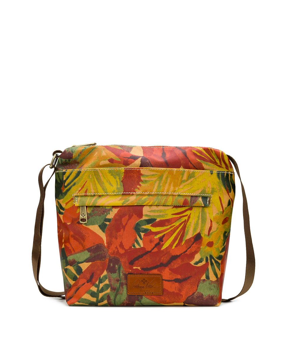 Carmini Sling Crossbody - Patina Coated Linen Canvas Tropical Dreams