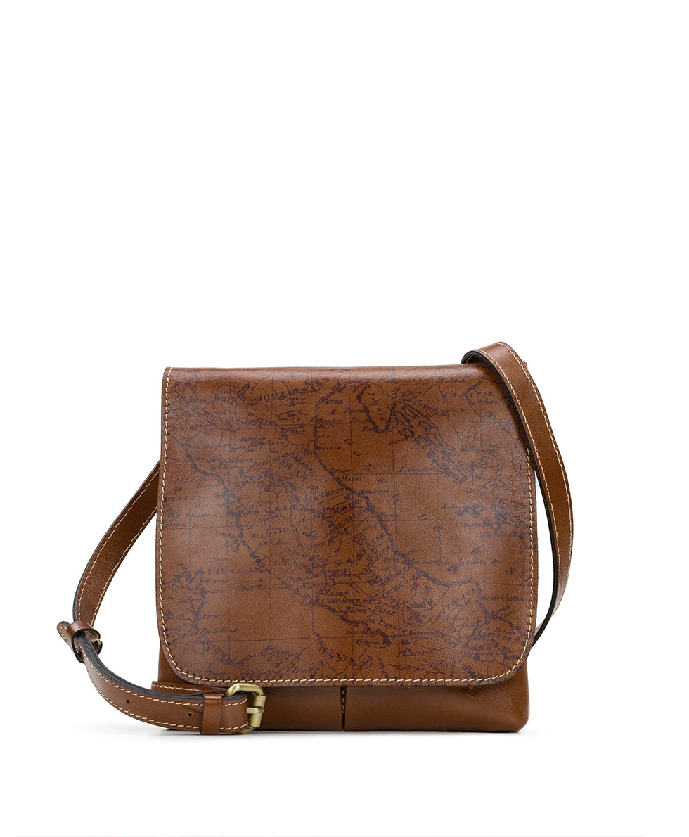 Rafter T Crossbody Purse with Brown Hair on Hide and a Tooled Flap