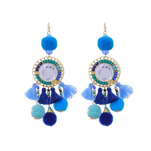 Rosemarie Collections Women s Pom Pom and Tassel Statement Drop Earrings