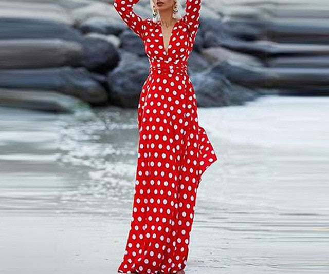 red spot maxi dress