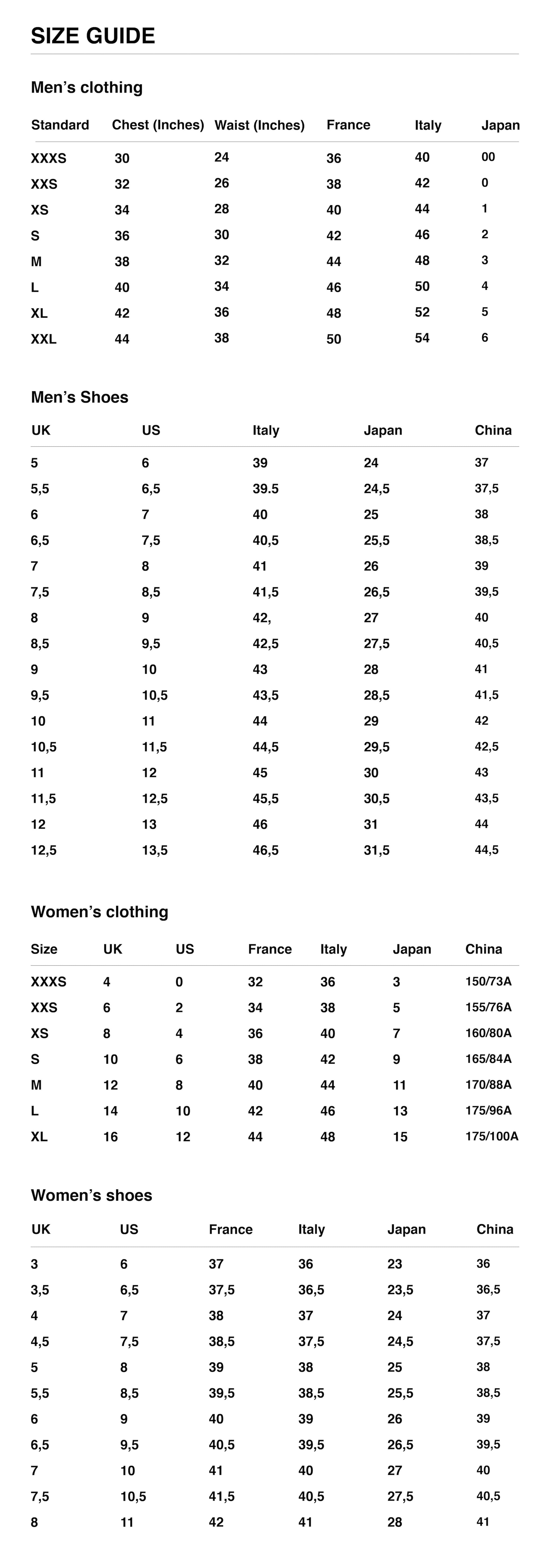 raf simons ozweego size chart 