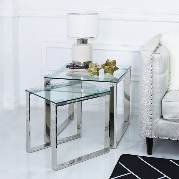 Glass End Table set Chrome at Lux-Hom