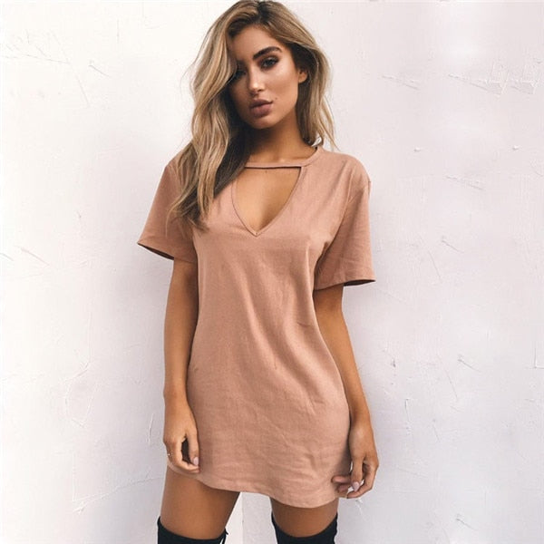 v neck t shirt dress