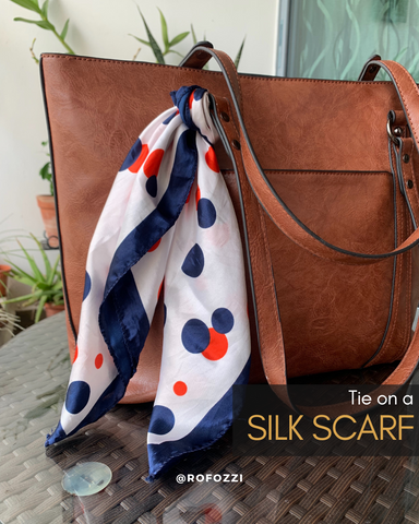 Rofozzi laptop tote with a silk scarf knot