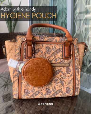 Rofozzi handbag with a mini coin purse holding hand sanitizer