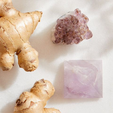 Crystal healing skincare with ginger