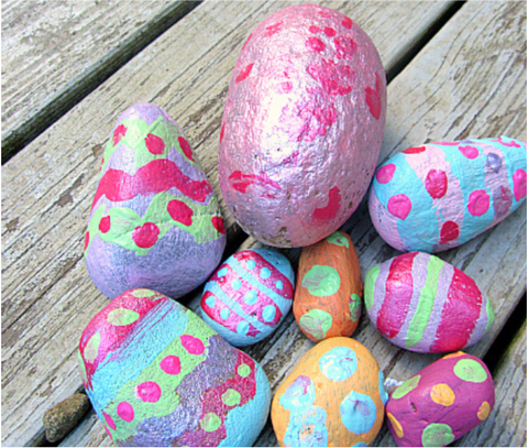 Painted rocks that look like Easter eggs