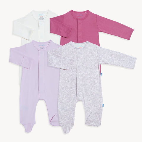 pink bliss organic cotton magnetic footies | 4 set