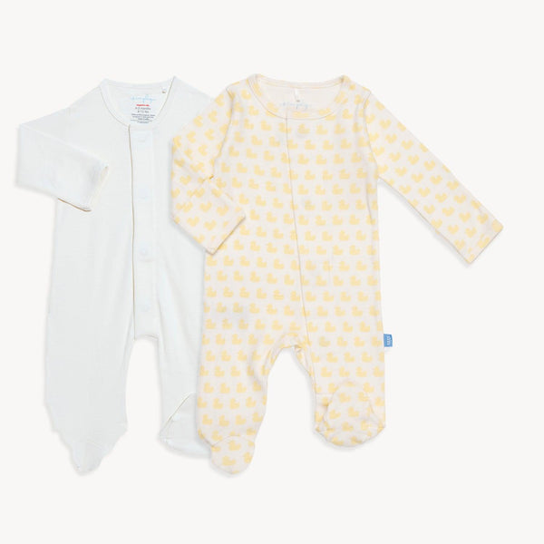 quack & beige organic cotton magnetic footies | 2 set