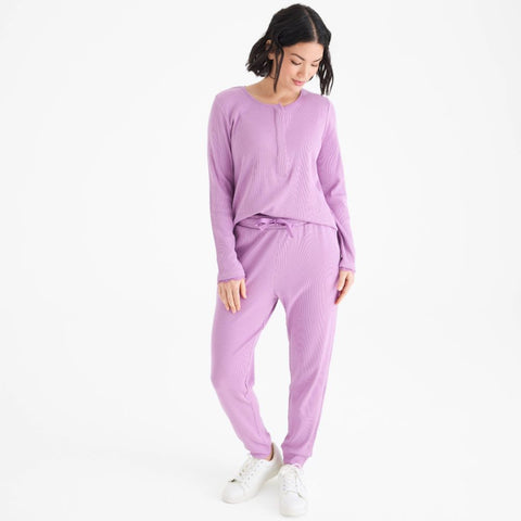 women's pink ribbon waffle modal magnetic long sleeve jogger set