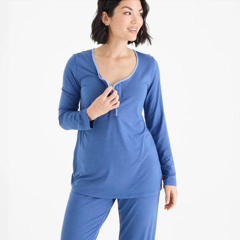 women's symphony blue modal magnetic signature long sleeve pajama set