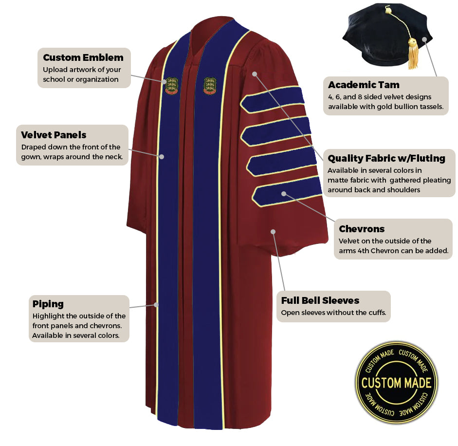 custom, doctoral gown, phd, doctoral regalia, doctorate, gown