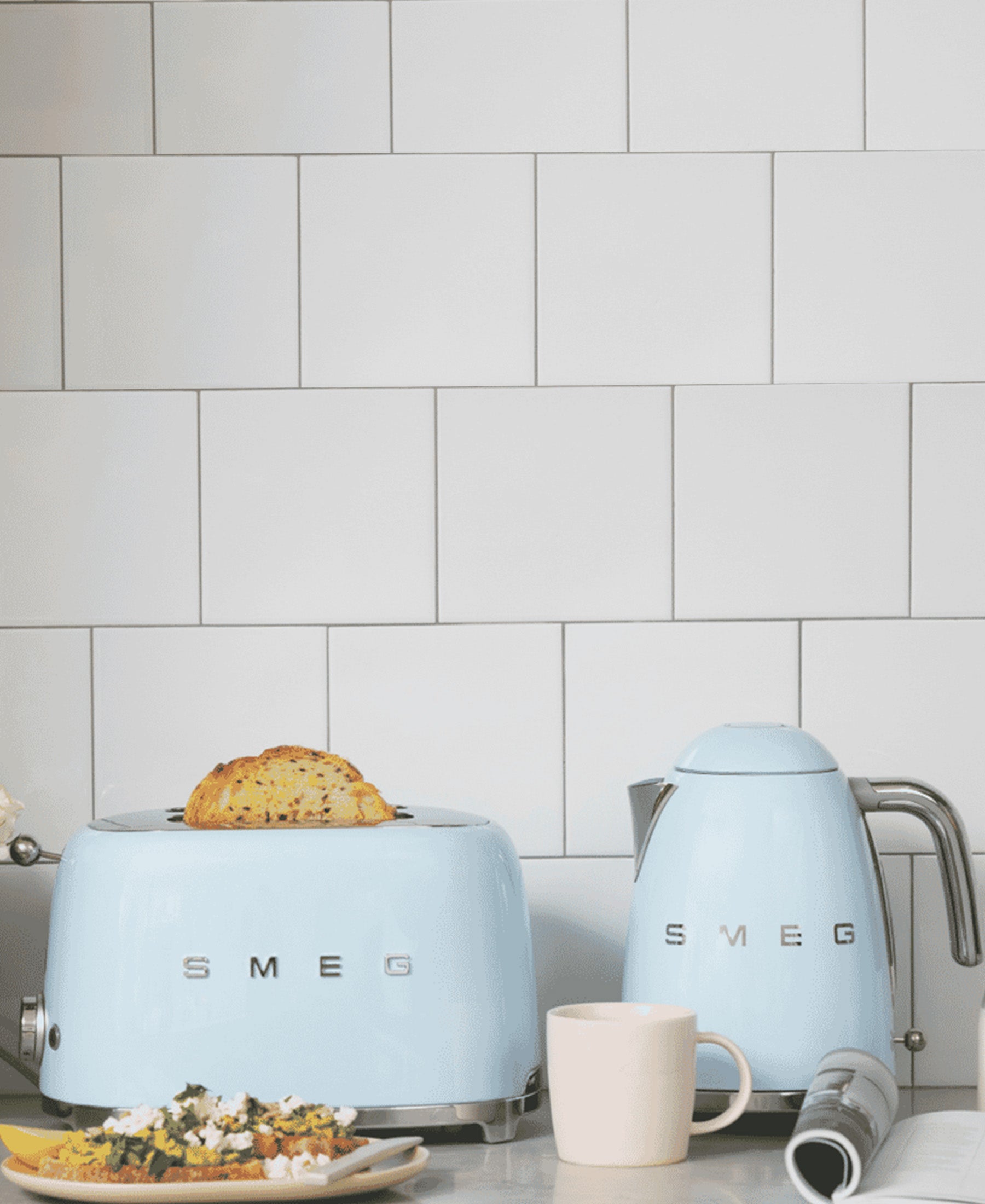 smeg blue kettle and toaster set