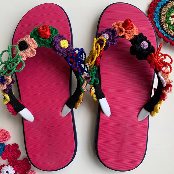 cerise pink flip flops