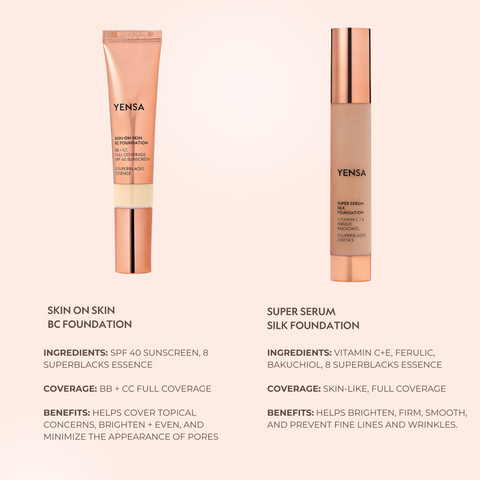 Skin on skin BC foundation and serum foundation comparison chart