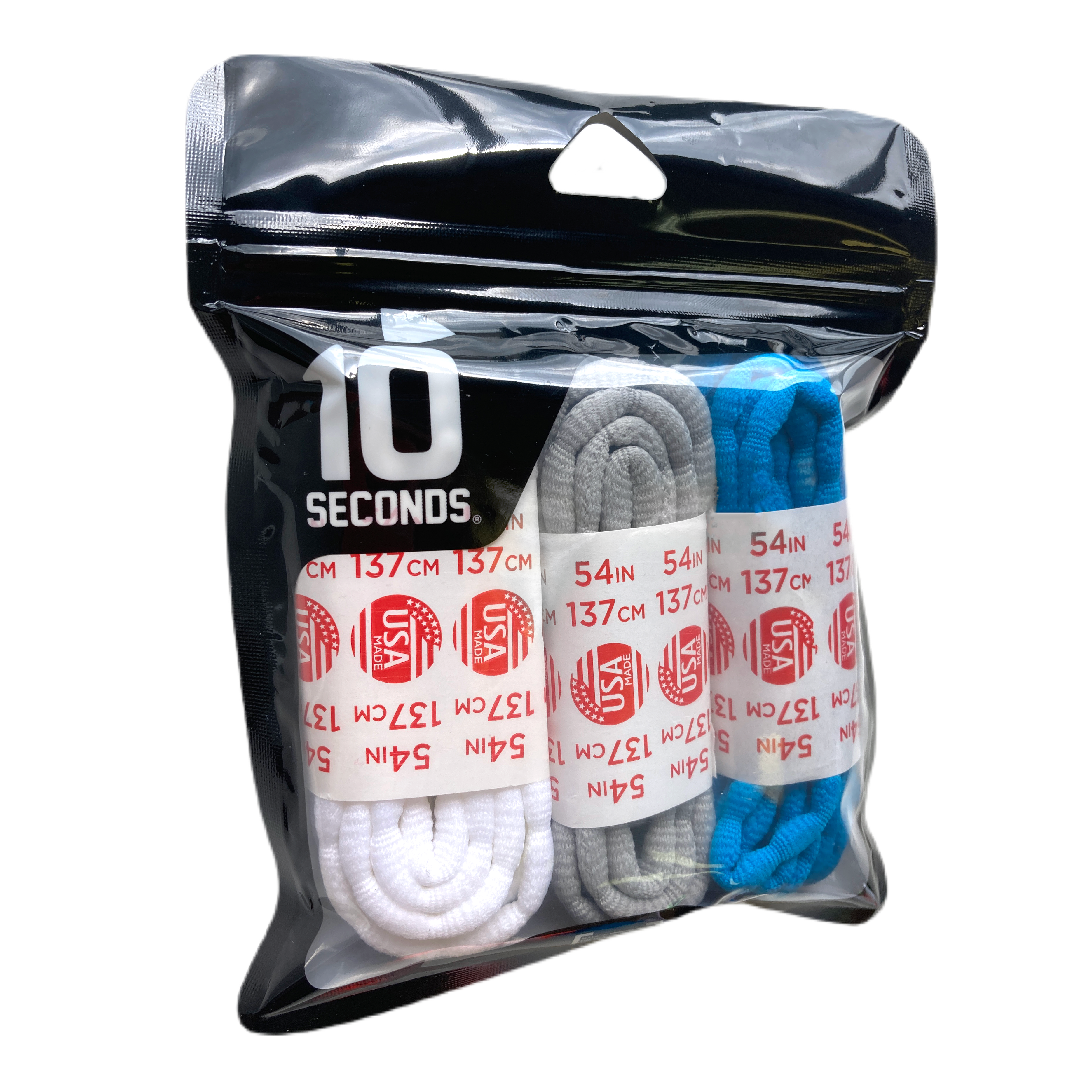 10 Seconds ® Athletic Bubble Laces | White/Silver/Neon Blue - 3 Pack