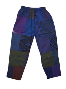 Boho Hippie Pants Blue Patchwork Cotton Pajama S M L