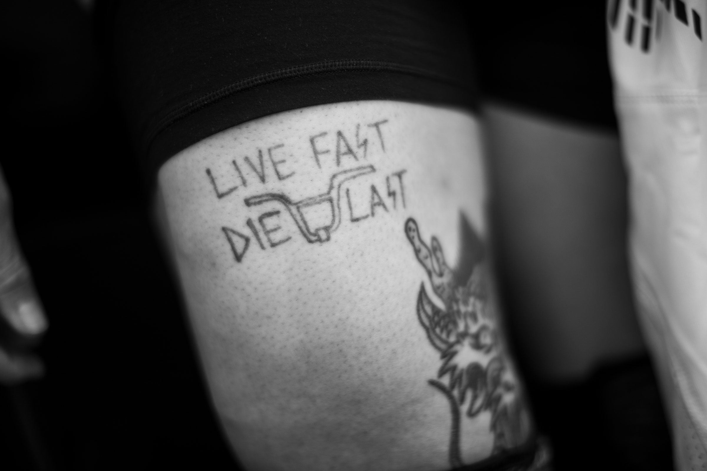 Brook’s mantra tattooed on his leg by his Aussie friend and fellow athlete Remy Morton.