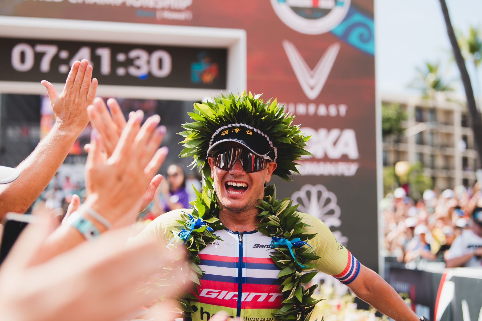 Gustav Iden Ironman World Champion Celebrating after record breaking win.