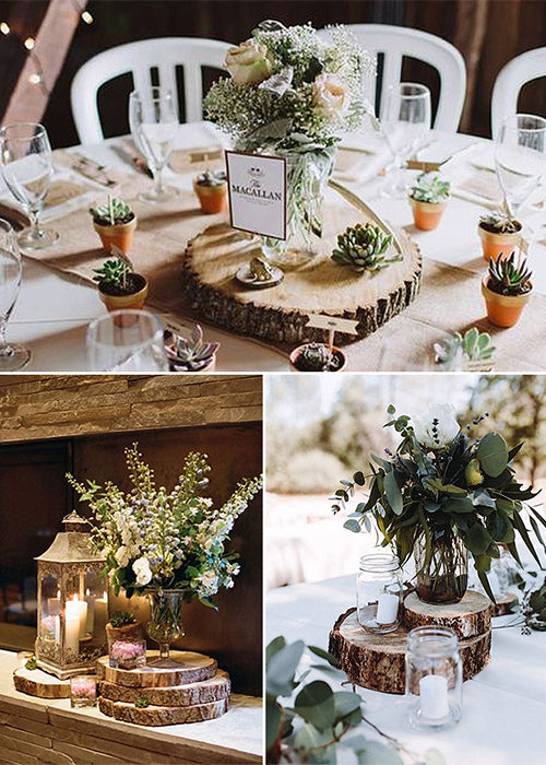 Unique Slab Wood Wedding Decor Ideas -CV Linens