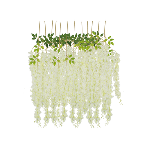 12 Pack Hanging Wisteria Vines Silk Flower Stem - Ivory